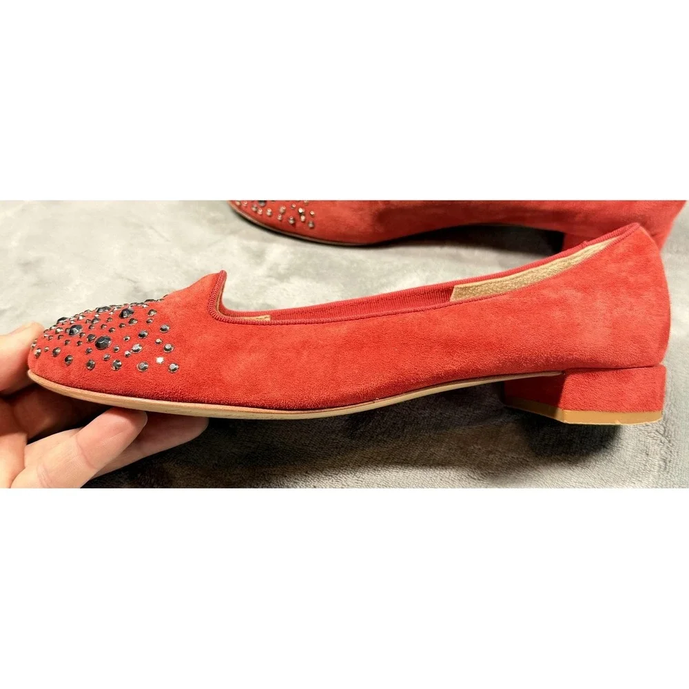 Sesto‎ Meucci Shoes Womens Size 9.5 Red Suede Rhinestone Flats Slip On Italy